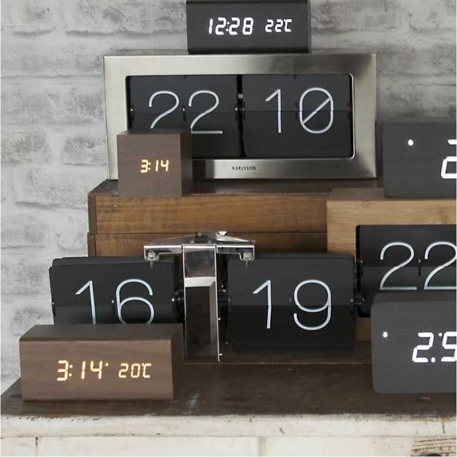 Karlsson Mini Cube Alarm Table Clock Dark Wood Naken Interiors
